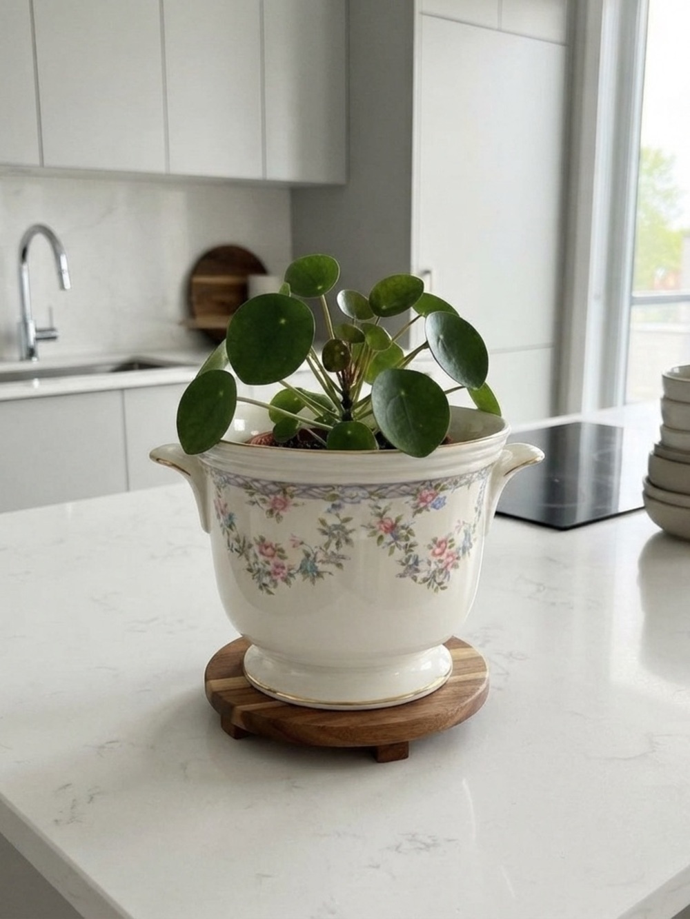 Coalport Trellis Rose pattern two-handled planter, also known as a cache pot